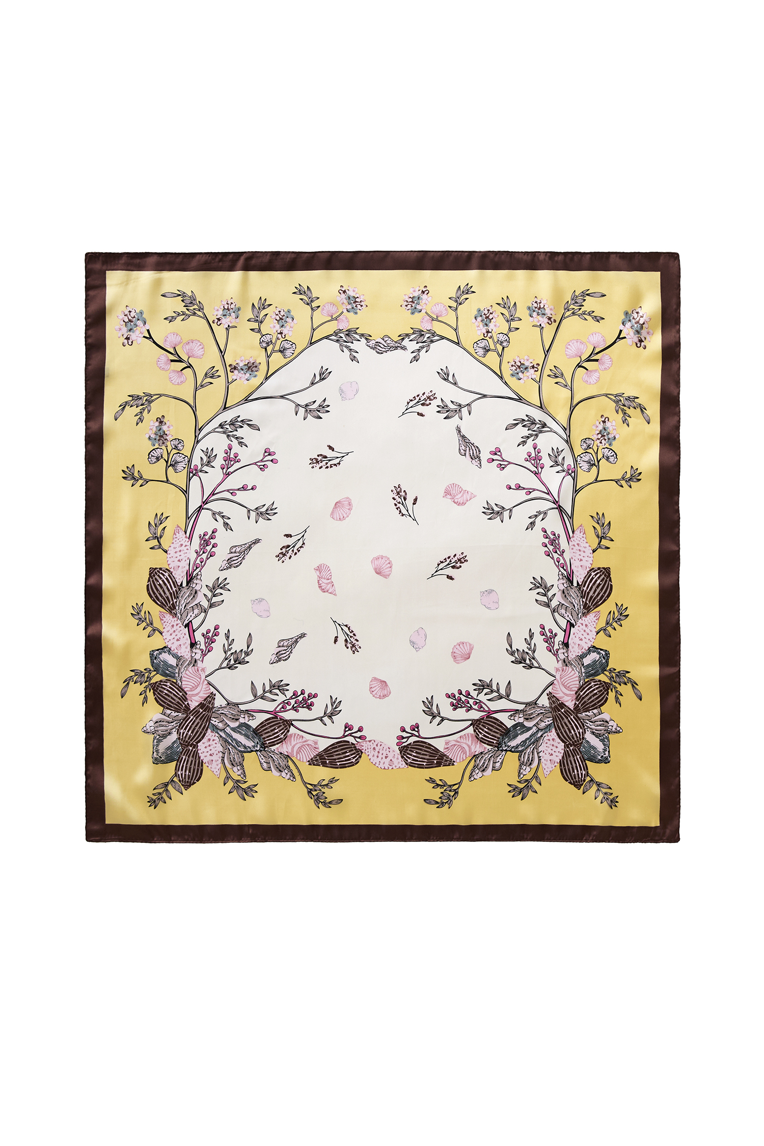 Yellow Floral with Brown Border Scarf